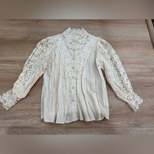 Ivory Crochet Lace Button-Front Blouse